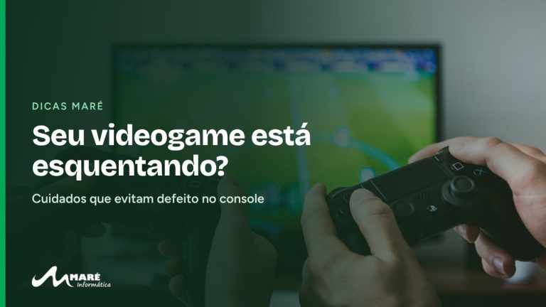 Mãos com controle de videogame em frente à TV, com o título “Seu videogame está esquentando?”